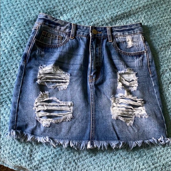 Forever 21 Dresses & Skirts - FOREVER 21 High Waisted Jean Skirt with Rips